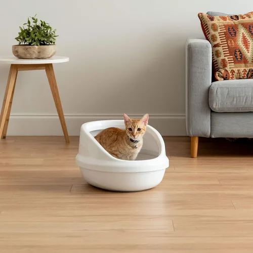 Vista 3 de IRIS USA Caja de arena grande para gatos con cuchara, bandeja de arena para gatos de alta cara con protector de dispersión, color blanco