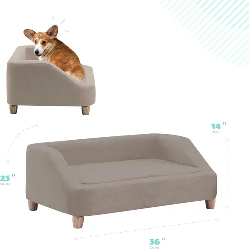 Vista 7 de Critter Sitters Sofá para Perros Rectangular de Microfibra Tostado de 36 Pulgadas para Perros de Tamaño Mediano, Cama Sofá Elevada Moderna