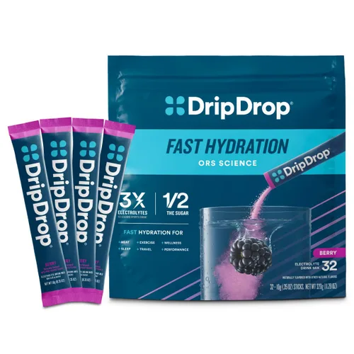 DripDrop ORS - Polvo de electrolitos patentado para alivio rápido de la deshidratación, para entrenamiento, sudoración, enfermedad y recuperación