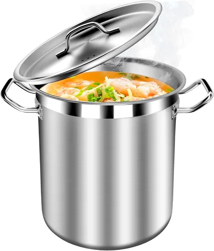 Vista 14 de STOCKPOT Olla de cocina, olla de acero inoxidable, olla de sopa con tapa de vidrio, ollas de inducción - 6 cuartos