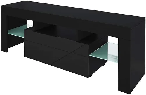 Soporte de TV, gabinete multimedia de estilo minimalista moderno para sala de estar con luces LED de alto brillo (negro)