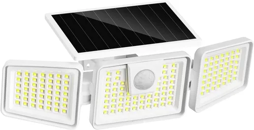 Vista 10 de INCX Luces solares para exteriores a prueba de agua, 3000 LM 156 luces LED con sensor de movimiento, 3 cabezales de luces de seguridad alimentadas