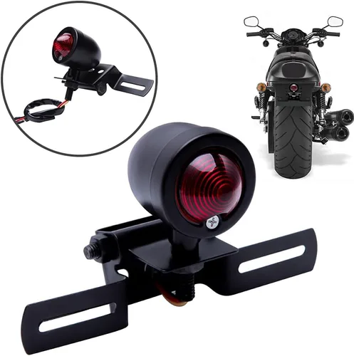 Vista 3 de DREAMIZER Luz trasera de bala de motocicleta con soporte de matrícula soporte de aluminio retro lámpara trasera para Cafe Racer Bobber Custom