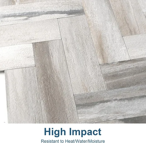 Vista 3 de Yipscazo 10 Láminas de Azulejos Adhesivos con Patrón de Madera en Espiga para Salpicadero de Cocina, Azulejos de PVC Resistentes al Calor