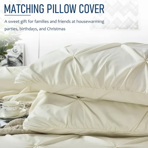 Vista 5 de Tyfitb Juego de funda de edredón plisada, tamaño individual, color beige, de gran tamaño, juego de ropa de cama de 2 piezas con cierre de cremallera