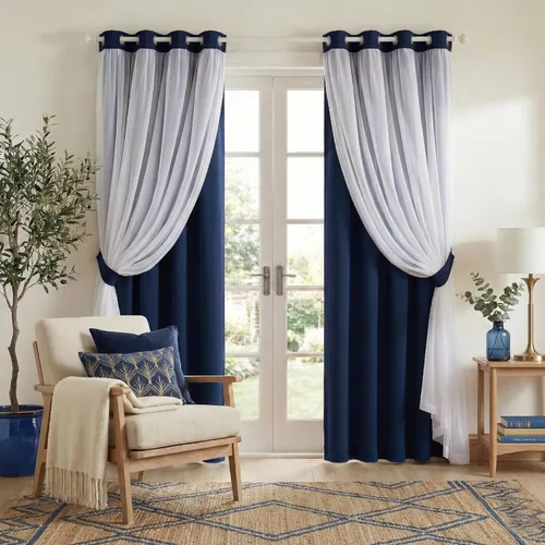 Vista 21 de PONY DANCE Cortinas Opacas con Superposición de Gasa, Cortinas de Doble Capa con Aislamiento Térmico Mix & Match para Oscurecer Habitaciones