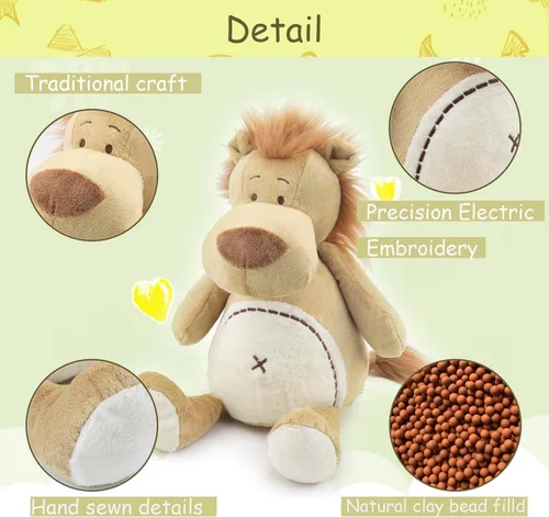 Vista 7 de Animal de peluche de león para microondas, refrescante y calentable para calambres, juguetes de peluche para la hora de acostarse, regalos de león
