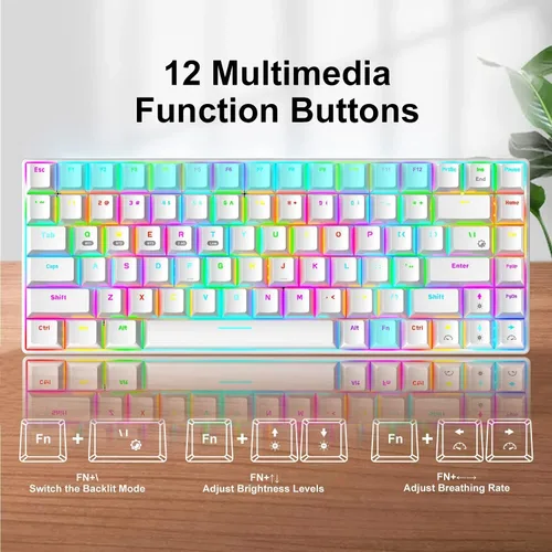 Vista 9 de Teclado mecánico inalámbrico para juegos mini teclado recargable de 24 Gtipo CBluetooth con retroiluminación RGB interruptor rojo 84 teclas portátil