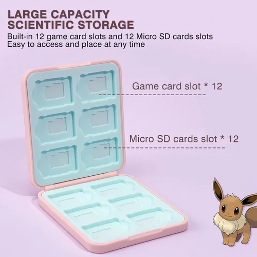 Vista 3 de DLseego Cute Fox Game Case for Switch LiteSwitchSwitch OLED, 12 Slots Game Cards Holder and 12 Micro SD Card Slots, Portable Game Card Storage