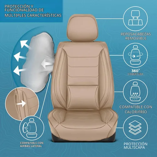 Vista 4 de MotorBox Meridian Series - Fundas de asiento de piel napa, fundas clásicas de asiento delantero, de piel sintética de alta calidad, color beige