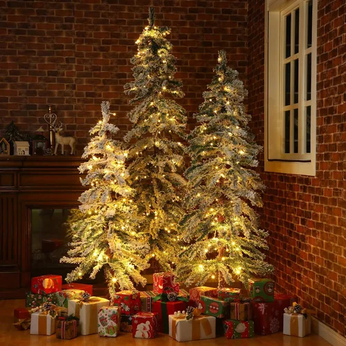 Vista 8 de Cinnvoice Árbol de Navidad artificial flocado de 3 piezas con luces LED