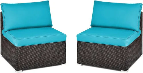 Vista 10 de RELAX4LIFE Sofá de mimbre sin brazos de 2 piezas, juego de sofá modular de ratán PE con cojines extraíbles, juego de sofá para todo tipo de clima