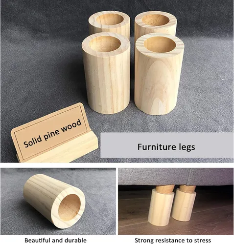 Vista 4 de Patas de repuesto para muebles de madera de pino maciza sin terminar, patas de repuesto para sofá, patas redondas, altura aumentada: 5.9 in