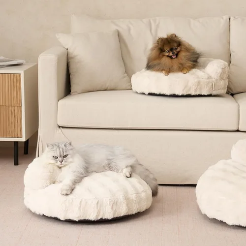 Vista 9 de EHEYCIGA Sofá cama suave para gatos de interior, cama extra pequeña esponjosa para perros con funda extraíble lavable, sofá para mascotas, Crema