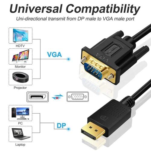 Vista 2 de SHULIANCABLE Cable DisplayPort a VGA, Adaptador DisplayPort a VGA DP a VGA Cable Macho a Macho Chapado en Oro para Computadora, Laptop, PC, Monitor