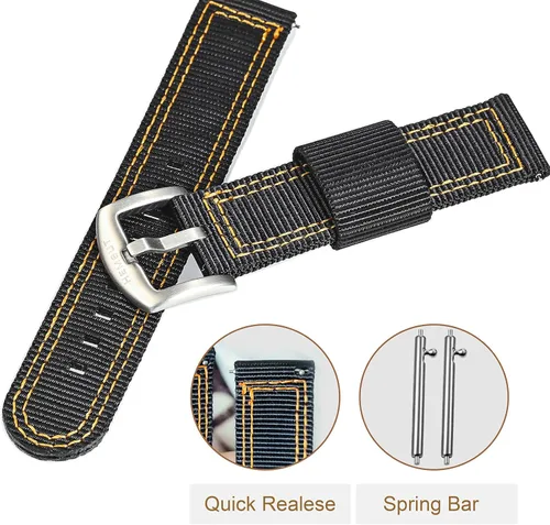 Vista 8 de torbollo Correas de reloj de liberación rápida, correa de reloj dura de 0.709 in para muñeca grande, correa de nailon de calidad y hebilla cepillada