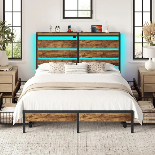 Vista 33 de Rolanstar Base de cama individual con 4 cajones, luces LED y estación de carga, plataforma de metal con cabecera de almacenamiento, sin ruido, fácil