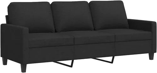 vidaXL Sofá contemporáneo de 3 plazas en negro - Cómoda tapicería de tela con marco de metal resistente