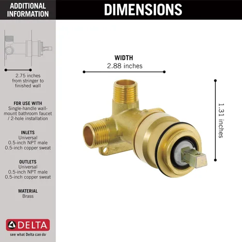 Vista 3 de Delta Grifo de montaje en pared Válvula áspera para grifos de baño Delta monomando montaje en pared R3510-WL