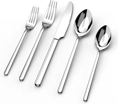 Vista 14 de KINGSTONE Juego de cubiertos negros de 20 piezas para 4, cubiertos de acero inoxidable 18/10 para el hogar, cocina y restaurante