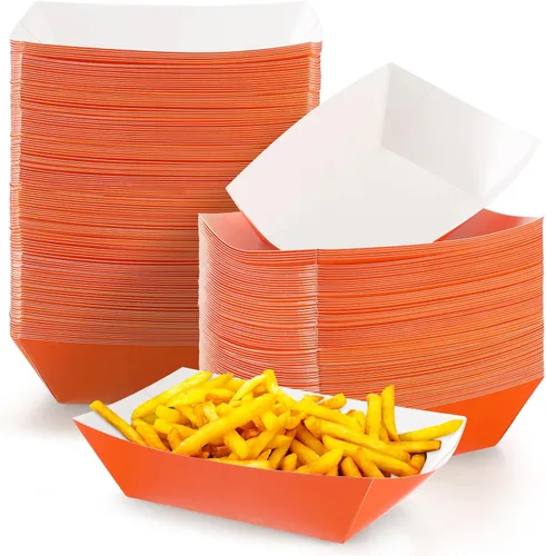 Vista 9 de Yinkin 100 bandejas de papel para alimentos, barco, Navidad, 2 libras, bandejas desechables para nachos, bote de papel kraft para tacos, concesión
