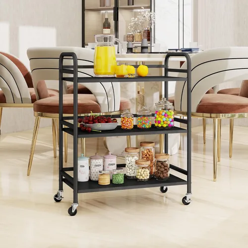 Vista 3 de HDANI Carrito de metal multiusos de 3 niveles, carrito resistente de gran capacidad con ruedas bloqueables con 2 ruedas bloqueables para el hogar