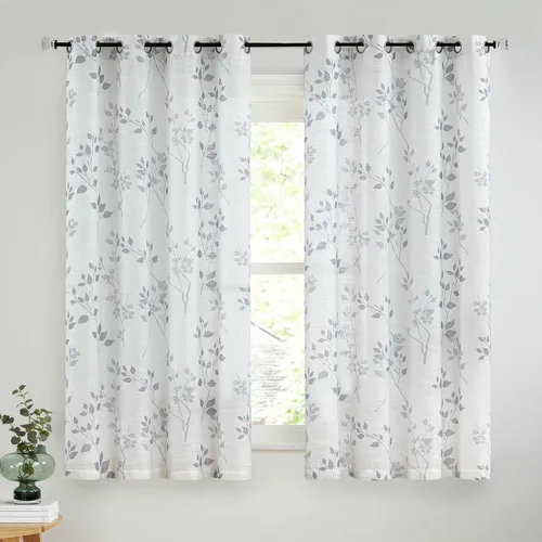 Vista 23 de Beauoop 2 paneles de cortinas semitraslúcidas de lino floral de 54 pulgadas de largo, para sala de estar o dormitorio, cortinas rústicas con textura