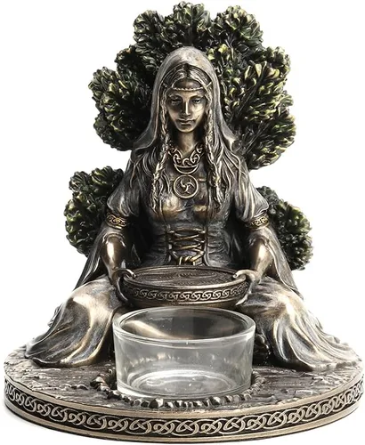 Veronese Design 4 7/8 pulgadas de alto diosa celta Danu candelita portavelas escultura de resina bronceada fundida en frío Wiccan decoración del