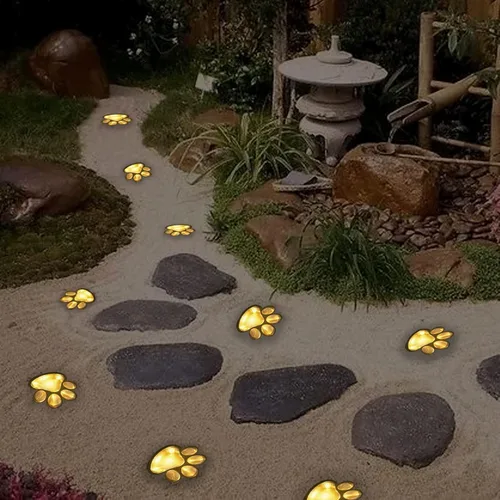 Vista 5 de Luces solares con estampado de patas: tira de luces solares LED impermeables para exteriores (juego de 8), lámpara decorativa de perro y gato, luces