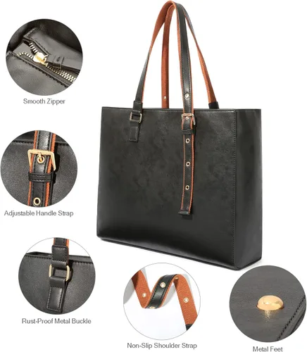 Vista 3 de CHIENTUNG Leather Laptop Tote Bag for Women Large Professional Briefcase Work Bag with 4 Compartments Up to 15.6 inch