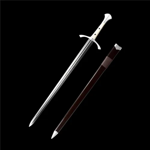 Vista 2 de Fidestisan Espada Medieval Claymore de 45 pulgadas Hecha a Mano Espadas Largas Reales Hoja Negra de Espiga Completa Autoensamblaje Desmontable