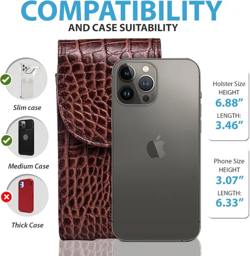 Vista 4 de Funda de cuero para teléfono celular para cinturón, funda con clip para cinturón para iPhone 16 Pro Max 15 Pro Max 14 Pro Max 13 Pro Max Samsung