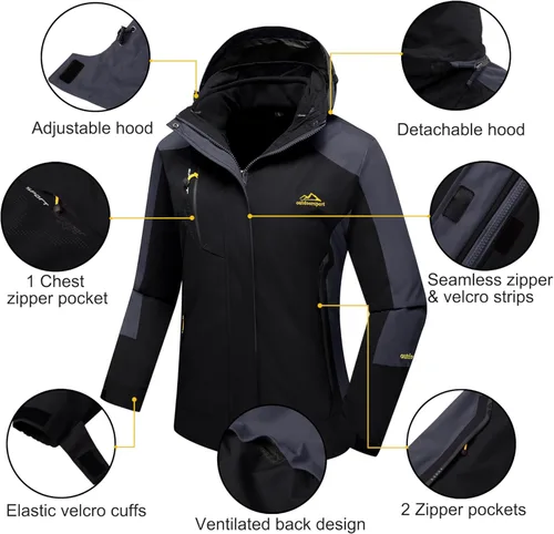 Vista 6 de MAGCOMSEN - Chamarra de esquí 3 en 1 para mujer, con forro interior de vellón, chamarra tipo parca resistente al viento e impermeable
