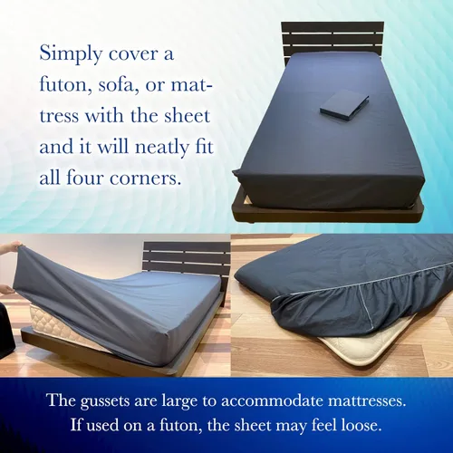 Vista 4 de FULI Sábanas bajeras 100% algodón, funda de colchón de futón japonés, sofá futón, sábana de cama, fabricada en Japón (gris oscuro, King)
