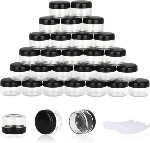 Vista 10 de 25 recipientes de muestra de 0.18 oz, frascos vacíos de 0.17 onzas líquidas con tapas, pequeños recipientes para cosméticos, mini frascos de muestra