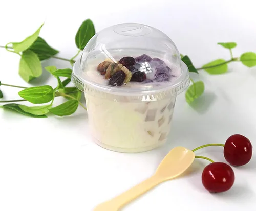 Vista 5 de Vasos de plástico transparente de 8 onzas con tapas de cúpula, 50 juegos de tazas de postre con tapas con agujero, vasos de fiesta desechables