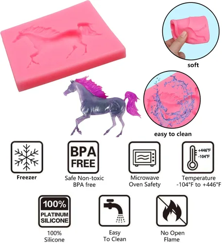 Vista 3 de Moldes para fondant de caballo, 4 paquetes, moldes de silicona de chocolate con elefante para decoración de pasteles de caballos, vaqueros