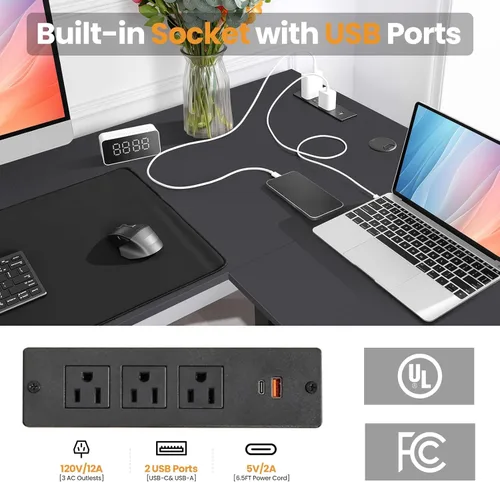 Vista 3 de 63” L Shaped Standing Desk with Charging Station,Supports Left and Right Swapping,Electric Height Adjustable Corner Stand Up Desk.Free Hook