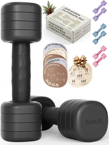 Vista 2 de Juego de mancuernas ajustables negras de 2 libras a 5 libras y kit de pilates gris pardo