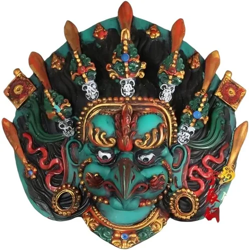 Máscara decorativa tradicional tallada a mano, máscaras de Nepal, máscara de resina pintada tallada a mano, 5 x 6 pulgadas