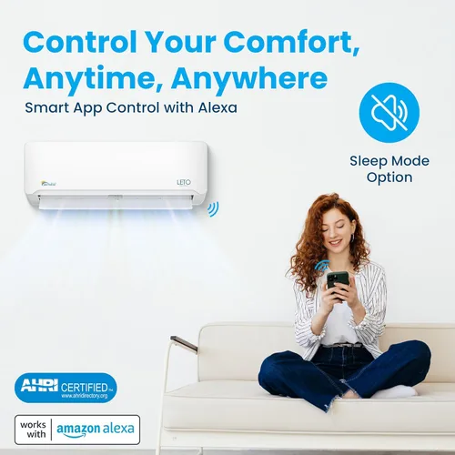 Vista 5 de Senville LETO Series Mini Split - Bomba de calor de aire acondicionado, 9000 BTU 110/120 V, inversor, funciona con Alexa, SEER2 21.5, color blanco