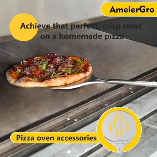 Vista 7 de Cáscara de torneado de pizza, espátula de pizza perforada de 7 pulgadas, espátula de pizza ajustable de mango largo, anodizado endurecido