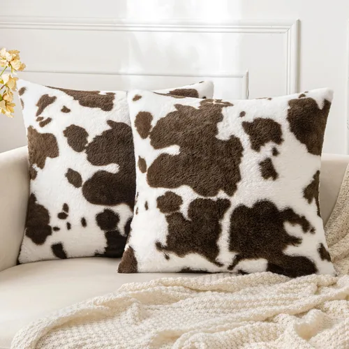 Vista 9 de Woaboy - Juego de 2 fundas de almohada de piel sintética de lujo, decorativas, suaves, de vacuno, esponjosas, de peluche, para sofá, sala de estar