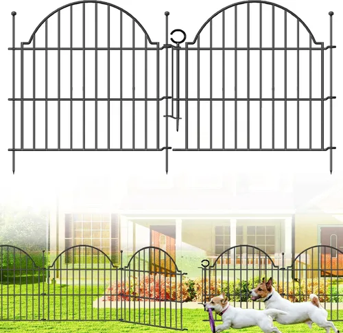 Blingluck Valla decorativa de metal para jardín con cerradura de puerta, 5 paneles, 24 pulgadas de alto x 10 pies de largo, valla para perros sin