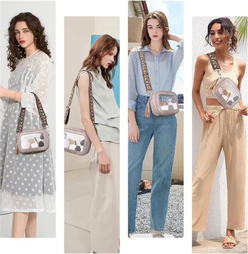 Vista 2 de Viva Terry Bolsa transparente aprobada para eventos de estadio, pequeña bolsa cruzada transparente con 2 correas ajustables para artículos