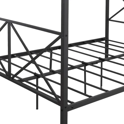 Vista 8 de Marco de cama con dosel de metal, marco de cama de plataforma con marco en forma de X, negro completo