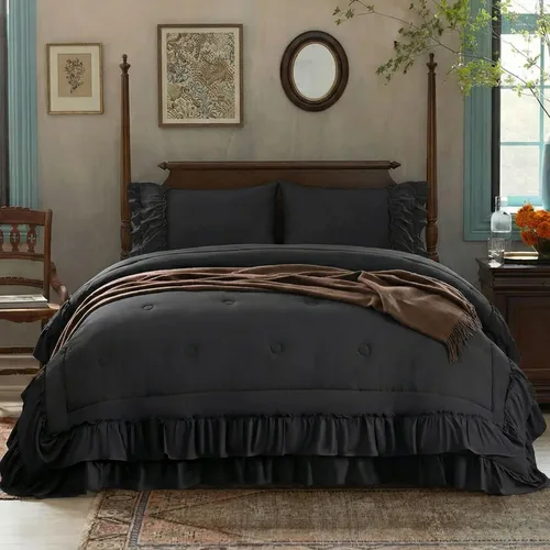 Vista 14 de Juego de Edredón Verde Aguacate de Tamaño Queen, Estilo Boho, Estilo Shabby Chic, 2 Capas, con Volantes, para Dormitorio, Decoración del Hogar