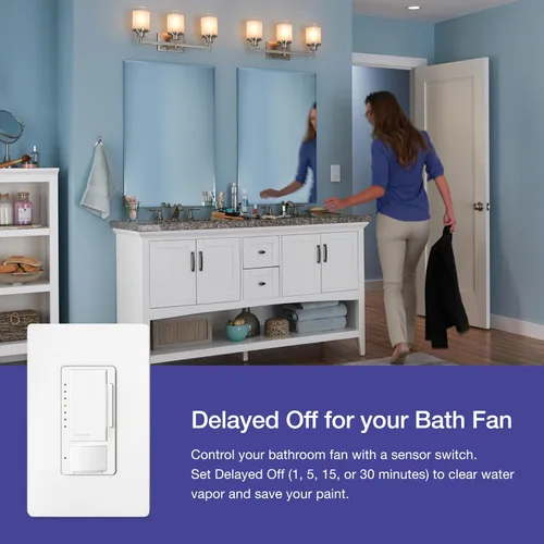 Vista 9 de Lutron Maestro Interruptor regulador con sensor de movimiento para baño, garaje, lavandería y armario, sensor de ocupación y ausencia