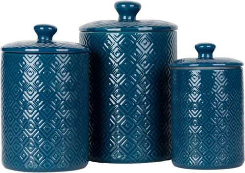 Vista 7 de 10 Strawberry Street - Juego de 3 botes de cocina Luca Ombre, azul mate/blanco con relieve