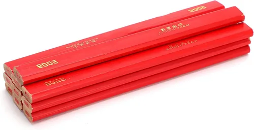 10 lápices de carpintero rojos, 6.693 in, octogonal plano, lápices de construcción dura, lápiz de plomo de madera, carpintero plano de madera para